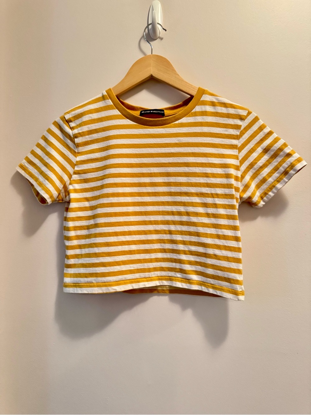 Brandy Melville Mustard Striped 100% Cotton Cropped Top